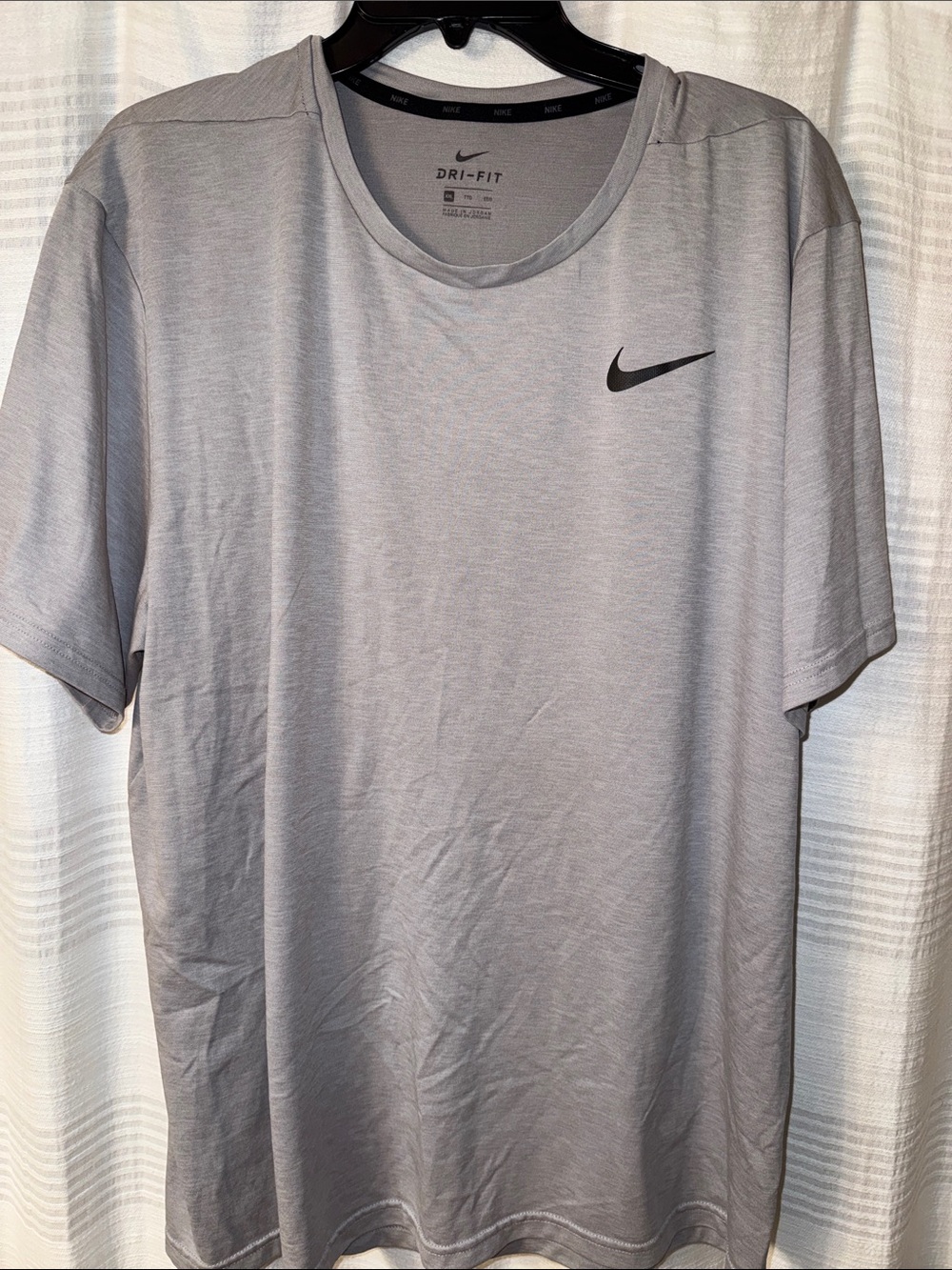 Nike Men's Gray Dri-FIT Short Sleeve Tee with Black Swoosh